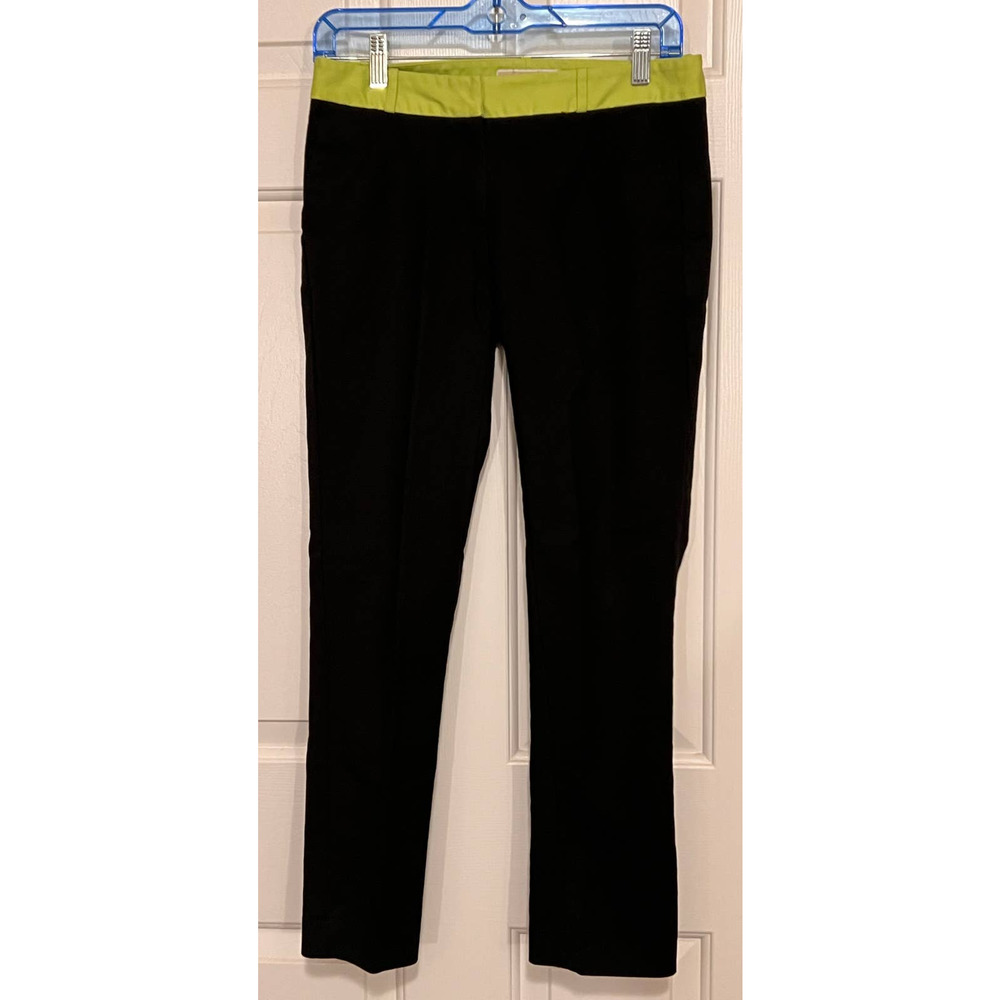 Michael Kors Cropped Pants Black with Lime Green Waist Band Size 2